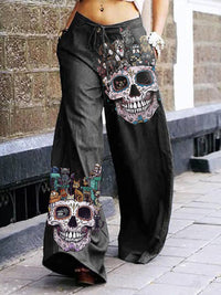 Summer Dark Rock Style Straight High Waist 3D Skull Overalls