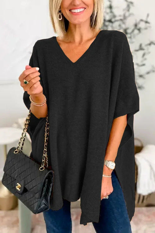 Cloak Cover V-neck Loose Sweater Top