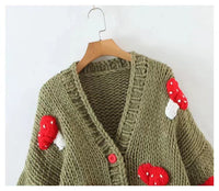 Loose Sweet Tridimensional Mushroom Crochet Short Sweater Cardigan