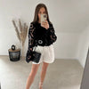 Retro Crocheted Simple Bandage Dress O-neck Short Loose Bell Sleeve Pullover Woven Top