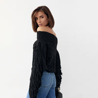 Pure Color Elegant Style Woolen Tassel Design Sweater Autumn And Winter