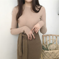 Women's Round Neck Cored Yarn Slimming Knitted Long Sleeve Slim Fit Skinny Warm Sweater