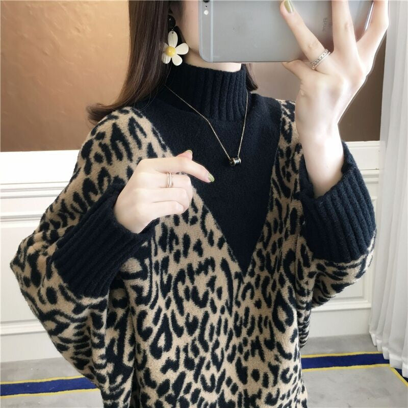 Fake Two Sweater Coat Woman Loose Languid