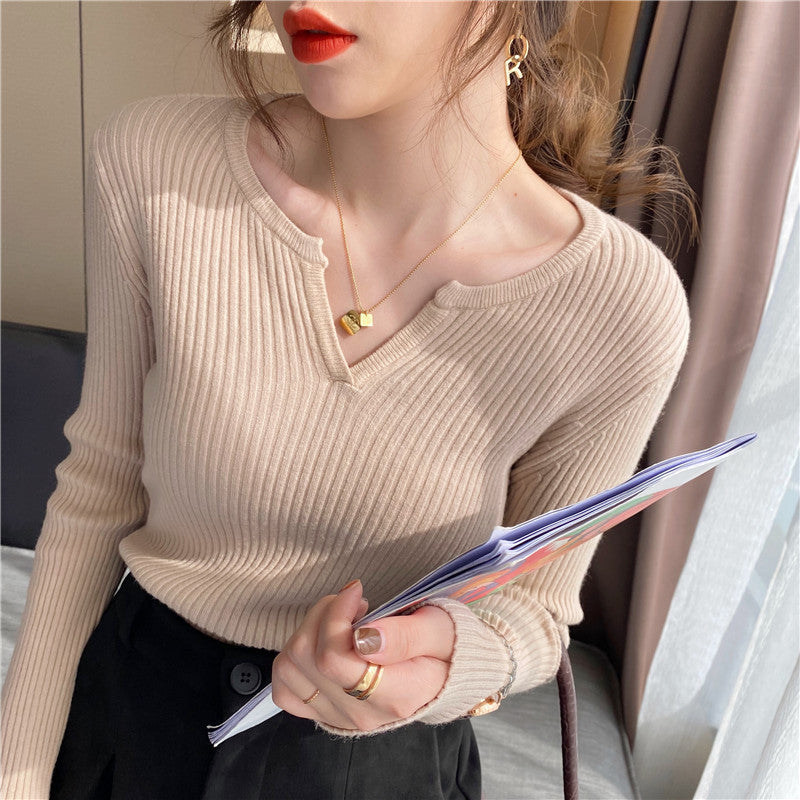 Women's V-neck Sweatshirt Casual Bottoming Shirt Slim-fit Long-sleeved Shirt