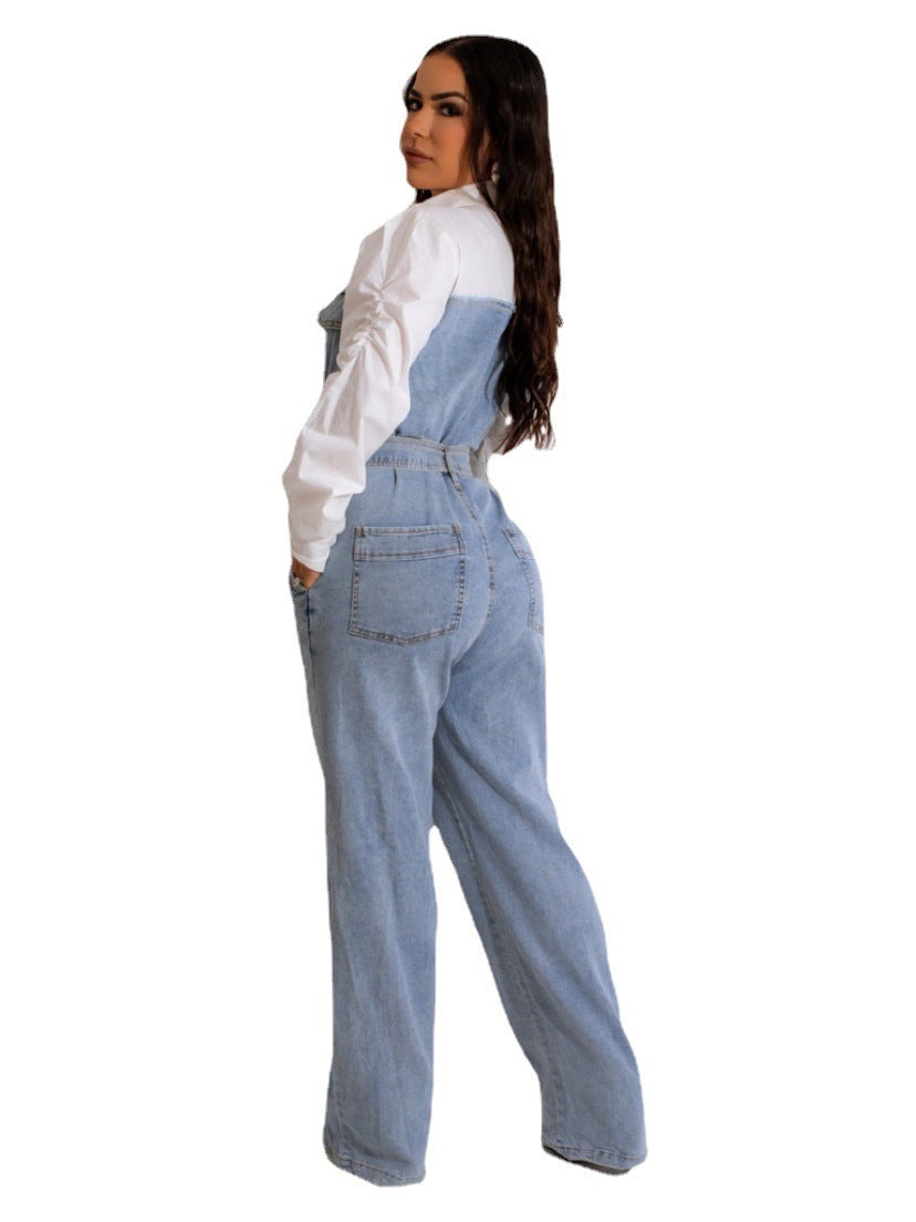 Casual Denim Stitching Plus Size Jumpsuit