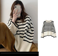 All-matching Youthful-looking Knitted French Lazy Style Striped Sweater