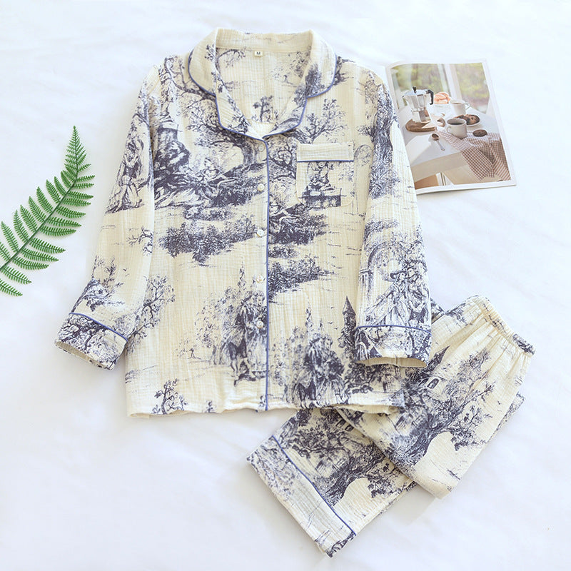 Spring And Autumn Pure Cotton Pajamas Women's Chinese Style Ink Painting Three Colors