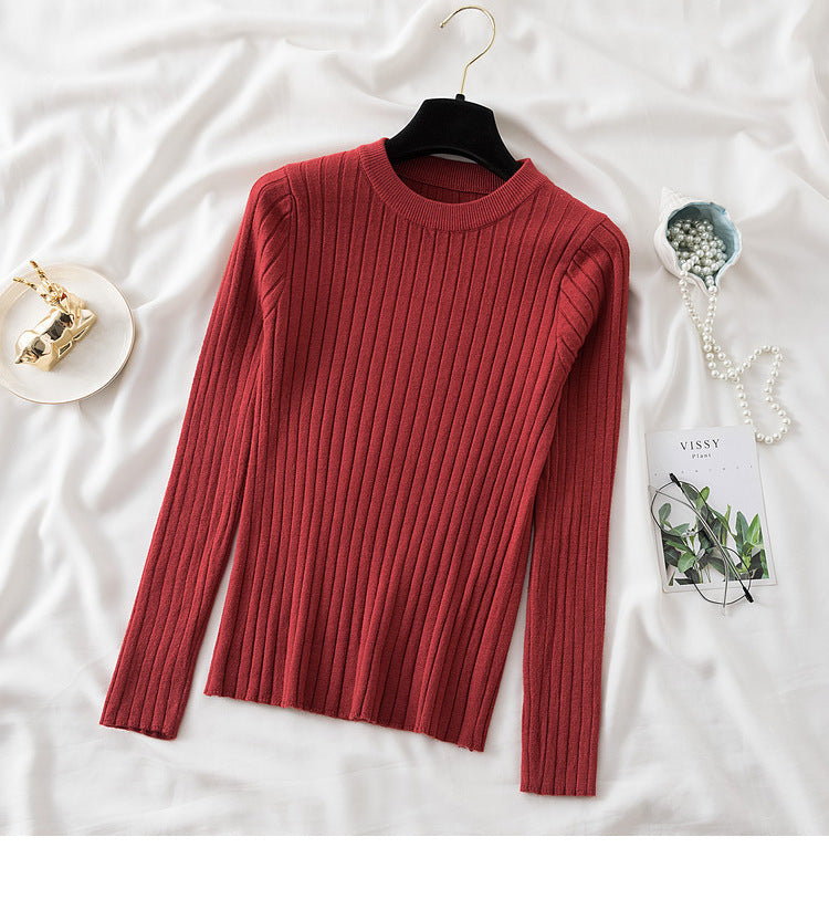 New Round Neck Sunken Stripe Knitwear For Women