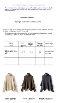 Fashionable Sleeve Knitted Cashmere Bat Turtleneck Pullover