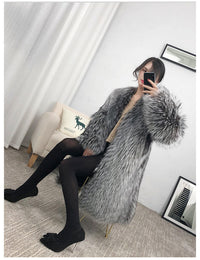 Mid-length Fox Fur Faux Fur Coat Women's Warm Leisure Overcoat