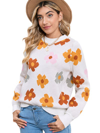 Knitted Thread Pullover Women's Flower