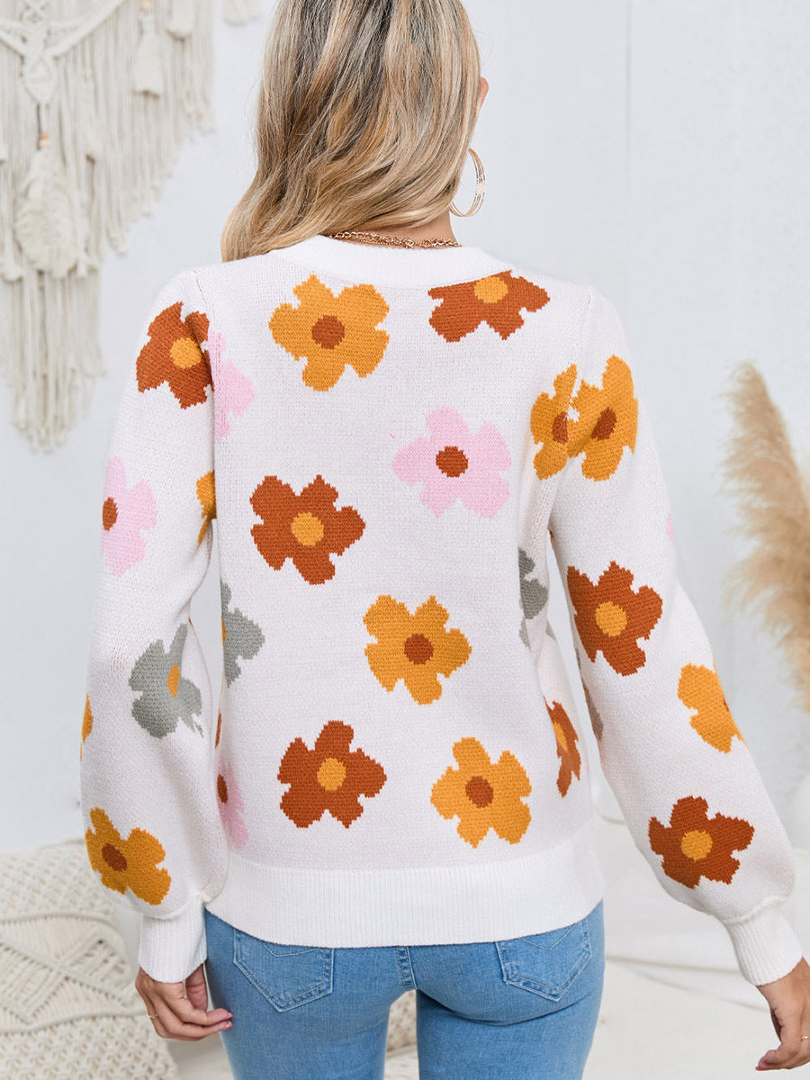 Knitted Thread Pullover Women's Flower