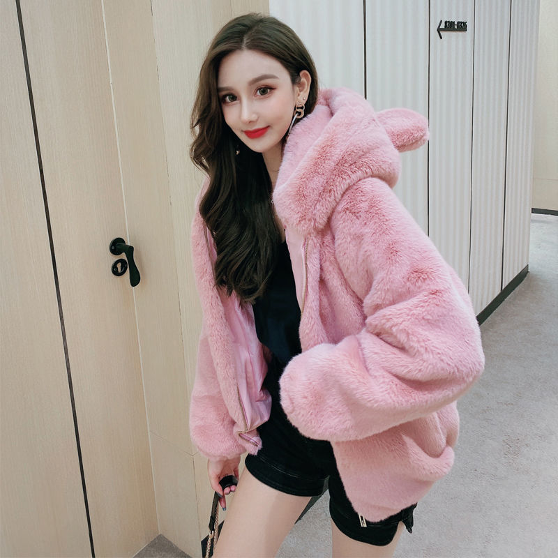 Hooded Thickened Plush Coat For Women