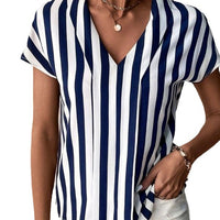 Fashion Short Sleeve Striped Shirt For Women