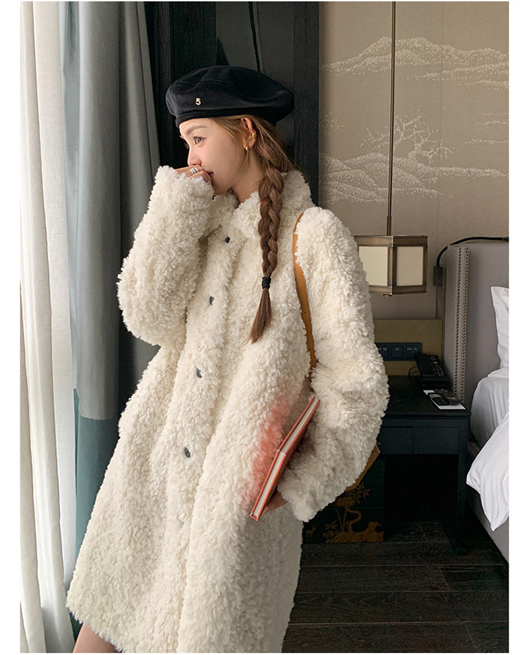 Mid-length Winter Circle One-piece Lamb Wool Coat