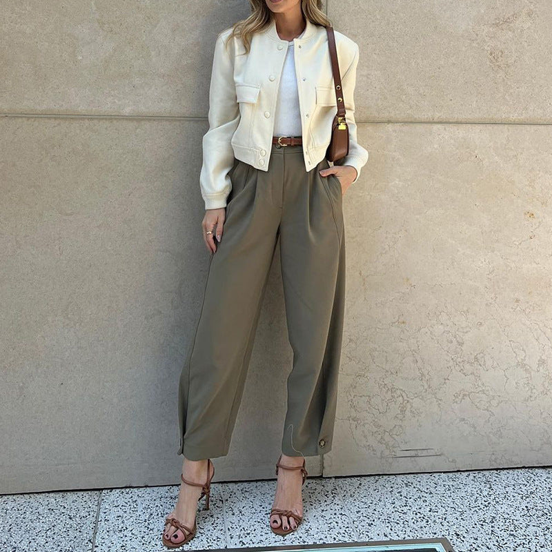 Women's Fashion Solid Color Loose Suit Pants