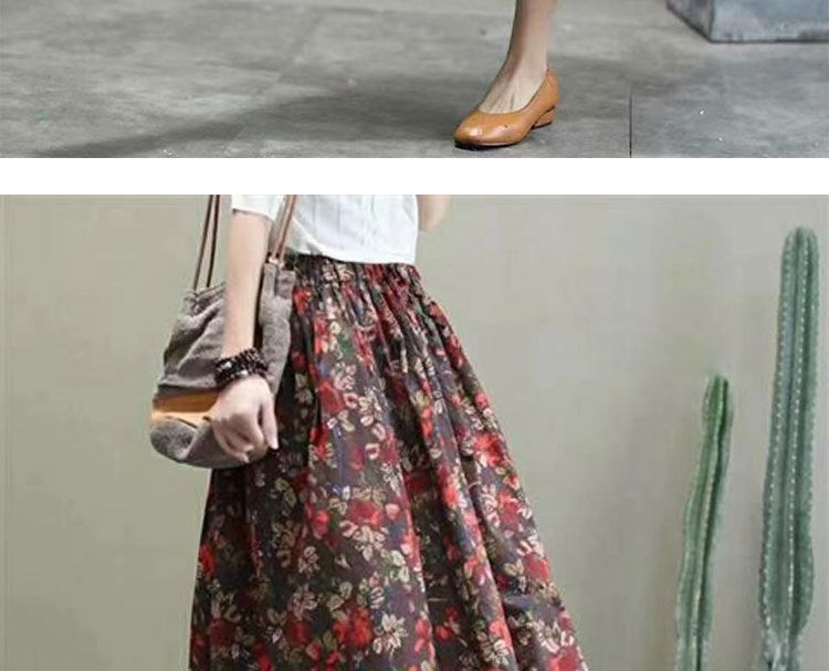 Floral SpringSummer New Mid-length High Waist Slimming A- Line Retro Elastic Midi Dress