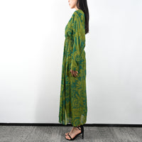 Pattern Printed V-neck Long Sleeve Long Dress Casual And Comfortable