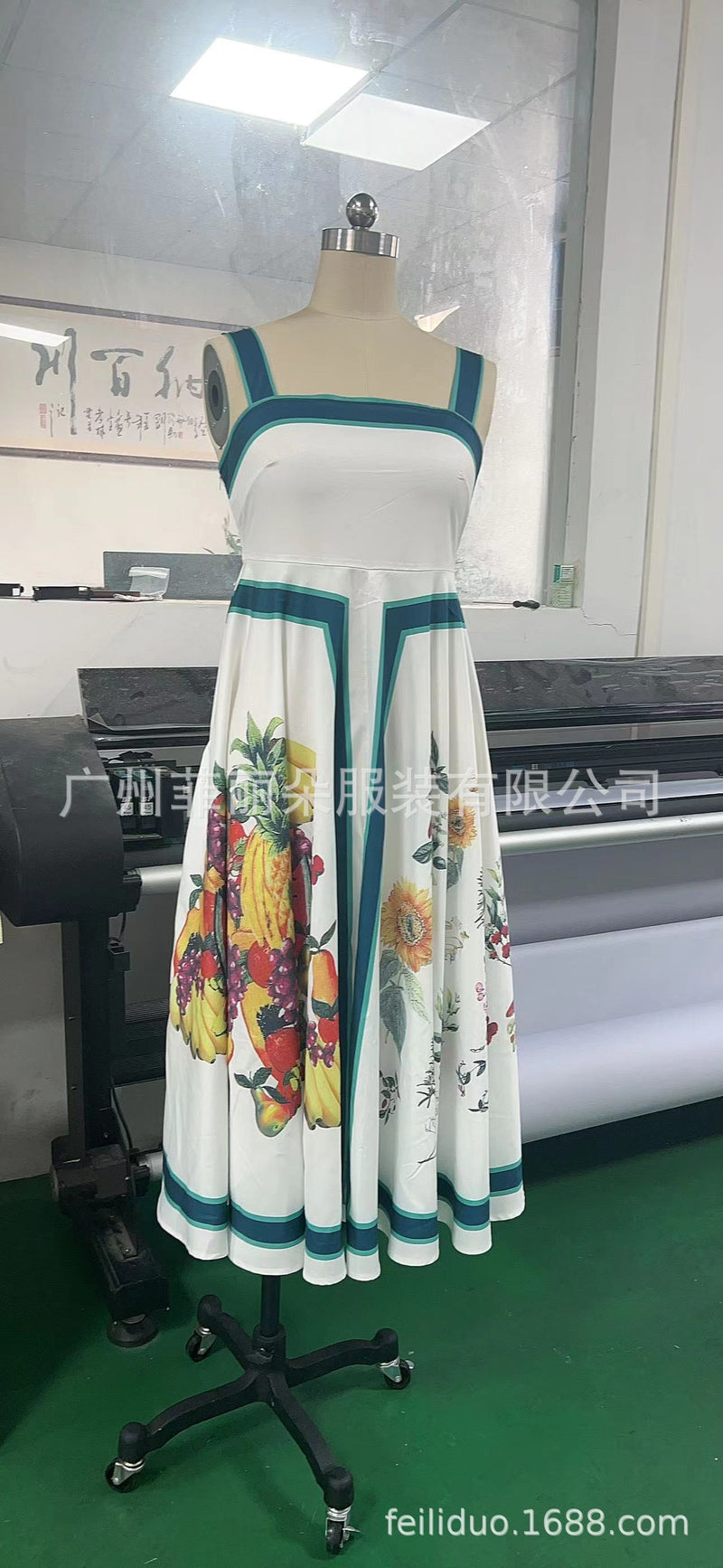 Printed Backless Sexy Suspenders Wide Hem Loose Dress