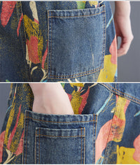 Lean Printed Jeans With Straps And Cropped Trousers For Women