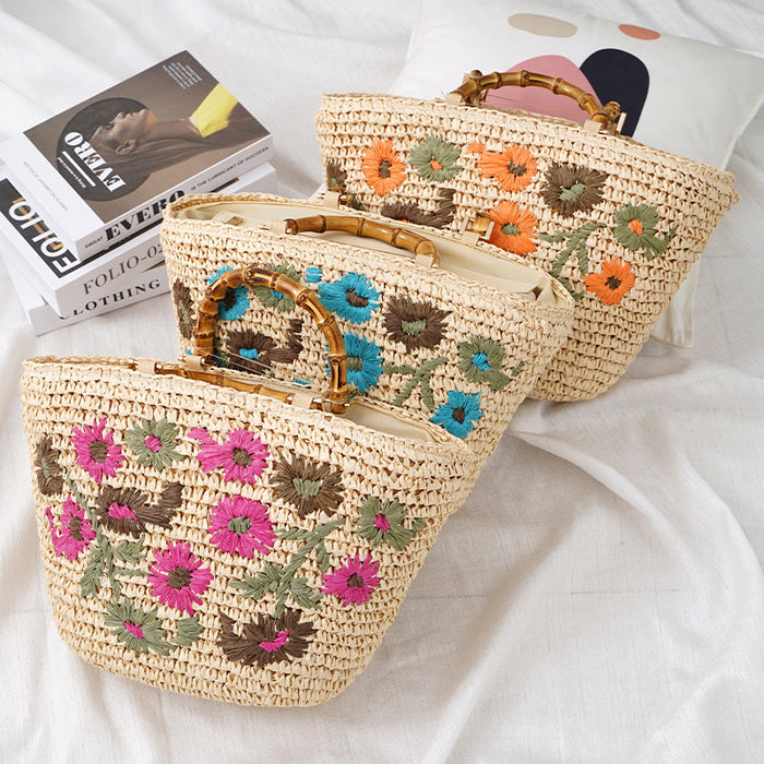 Color Small Flower Straw Woven Rattan Bag