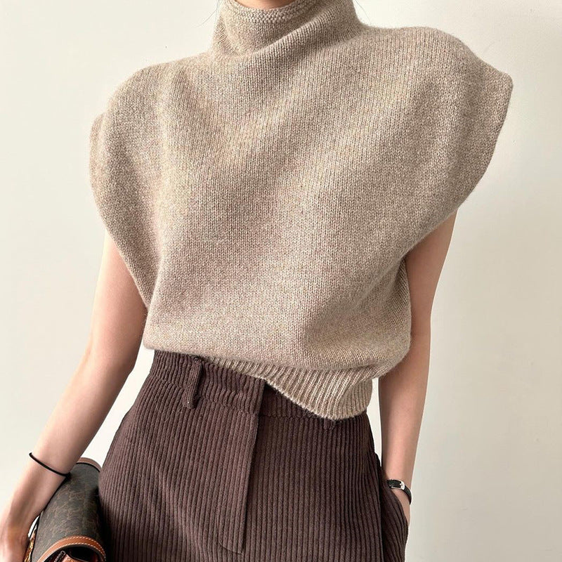 High Collar Loose All-matching Sleeveless Knitwear Sweater Top Women