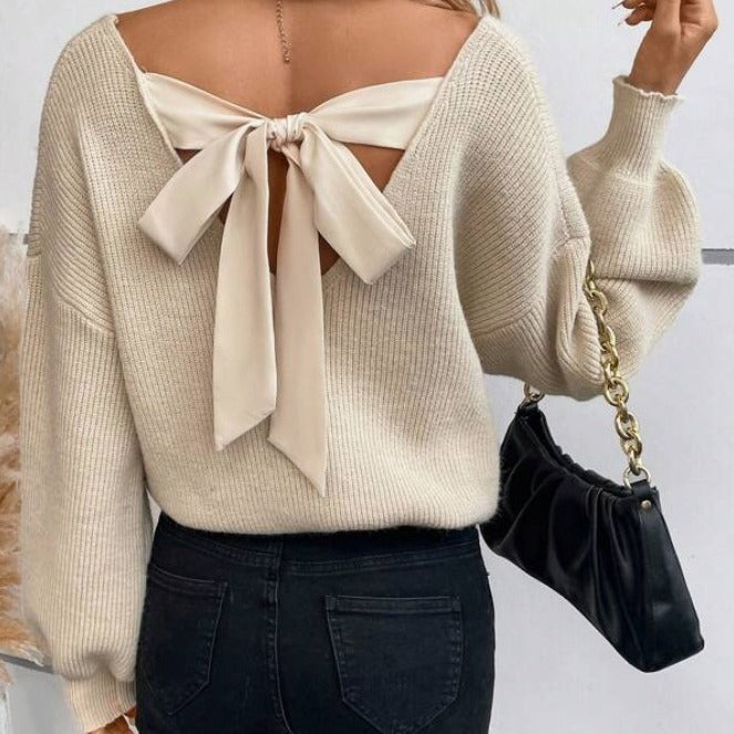 Women's Fashionable Knitted Pullover V-neck Sweater