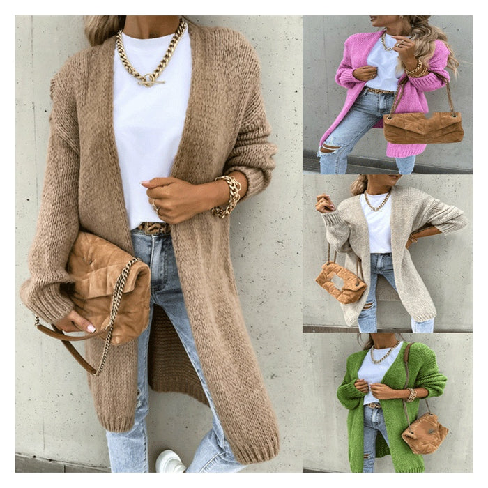 Autumn Solid Color Long Sleeve Knit Cardigan Jacket