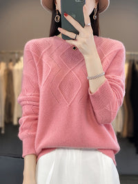 Women's Fashionable Round Neck Pullover Hollow Out Bottoming Knitted Sweater