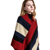 Striped fringed head with cashmere shawl