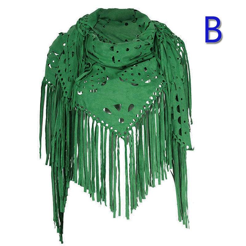 Stretch Suede Fringed Shawl Cape All-match