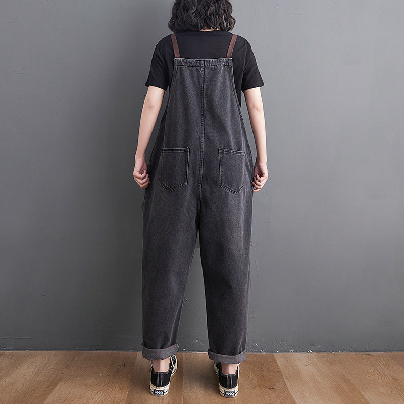 Spring And Summer Literary Plus Size Slim Denim Overalls