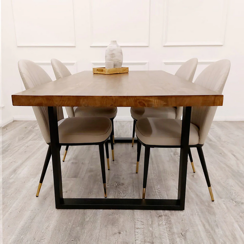 Freya 1.8 Dining Table Solid Dark Pine wood with Matt Black Metal Legs