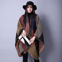 Autumn And Winter Scarf Wild Plaid Ladies Travel Shawlimitation Cashmere Ethnic Wind Split Thick Cloak