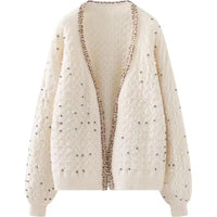 Women's V-neck Long-sleeved Vintage Beaded Sweaters Cardigan