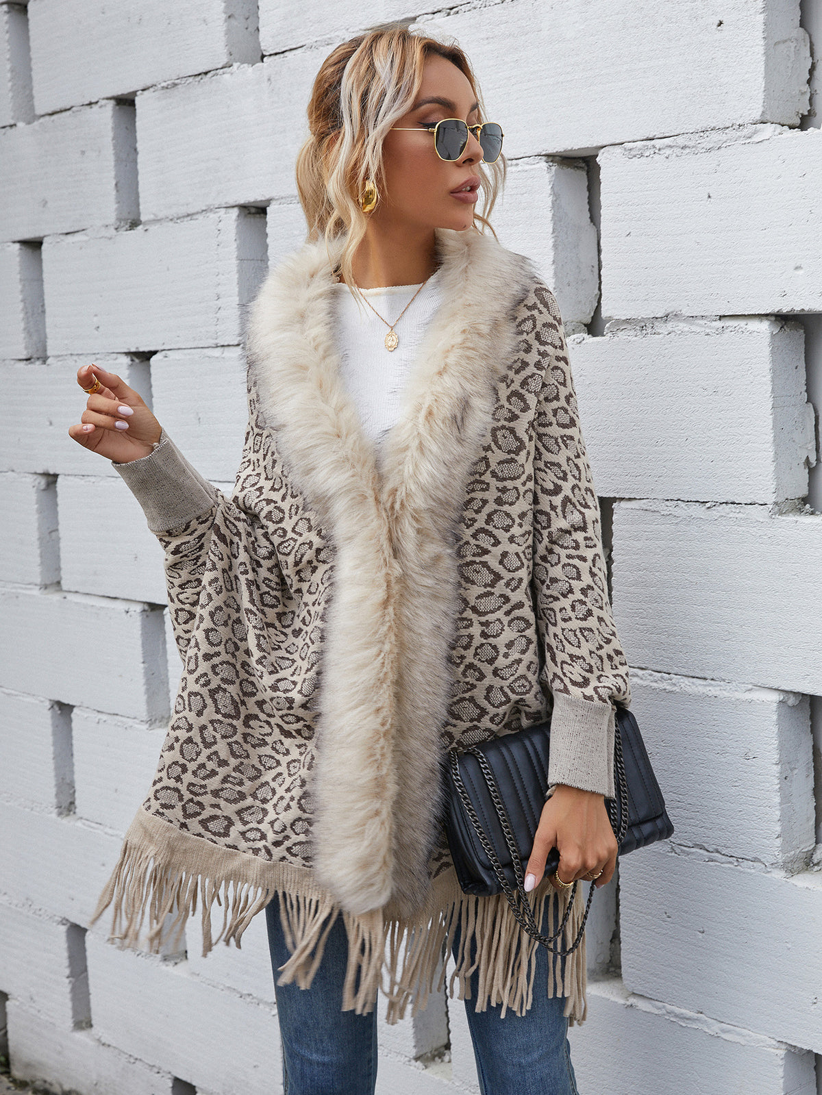 Fur Collar Cardigan Shawl Knitted Jacket