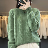 Women's Cable-knit Sweater Knitwear Top Pullover Solid Color Bottoming Shirt