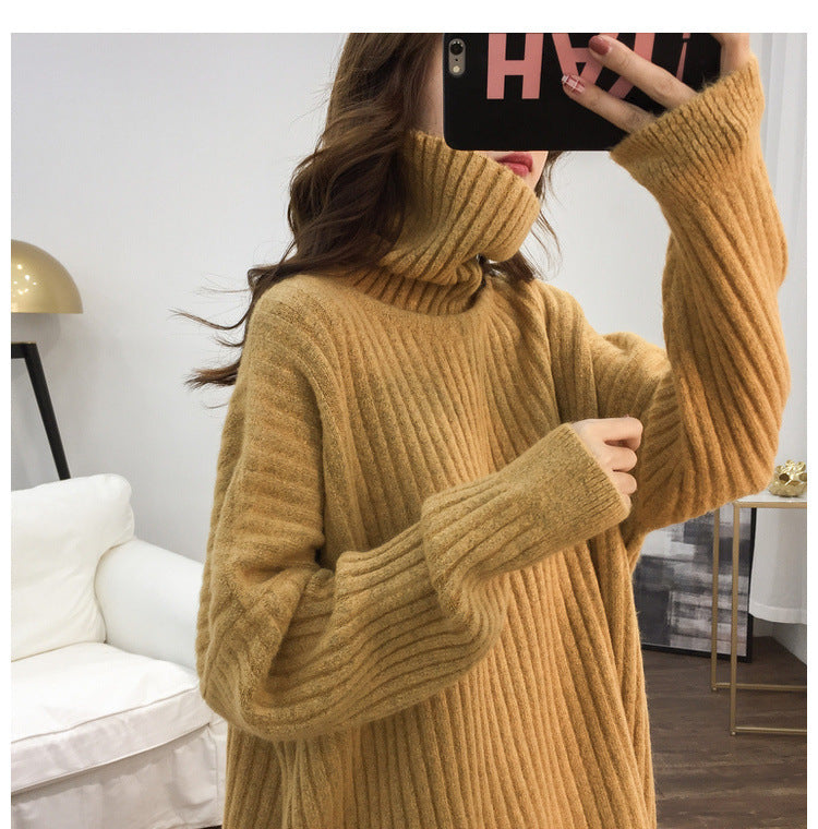 Women's Long Sleeve Loose Turtleneck Knitted Sweater