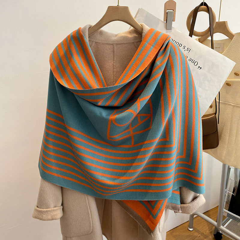 Two-color Cashmere Thickened Scarf Air Conditioner Shawl