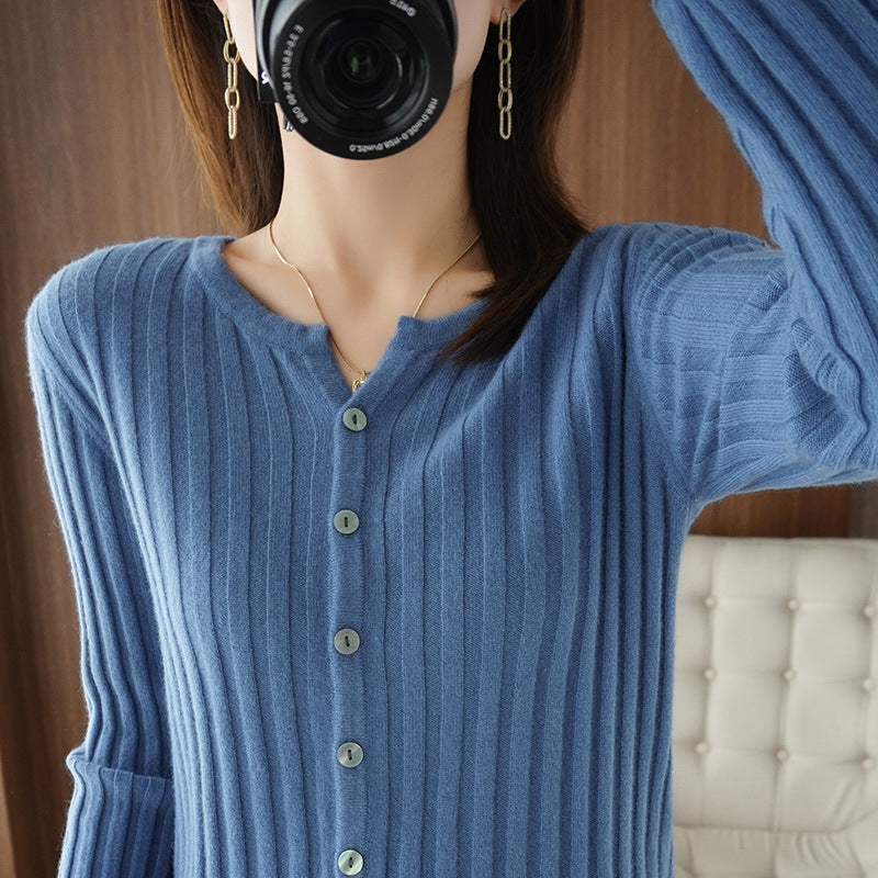 Women's Solid Color Wool Knitted Cardigan Sweater Coat