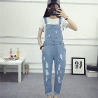 Spring And Autumn Casual Cool Ripped Denim Brace Trousers