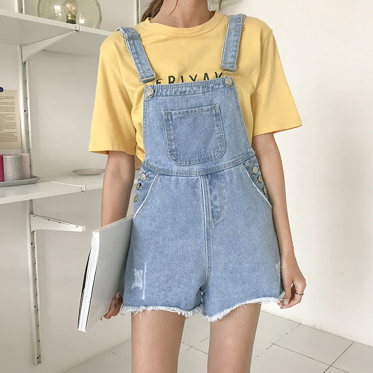 Loose Elastic Strap Denim Shorts Women's Clothing