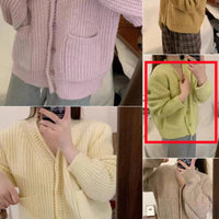 Simple Ins Solid Color Cardigan Jacket V-neck Warm Sweater