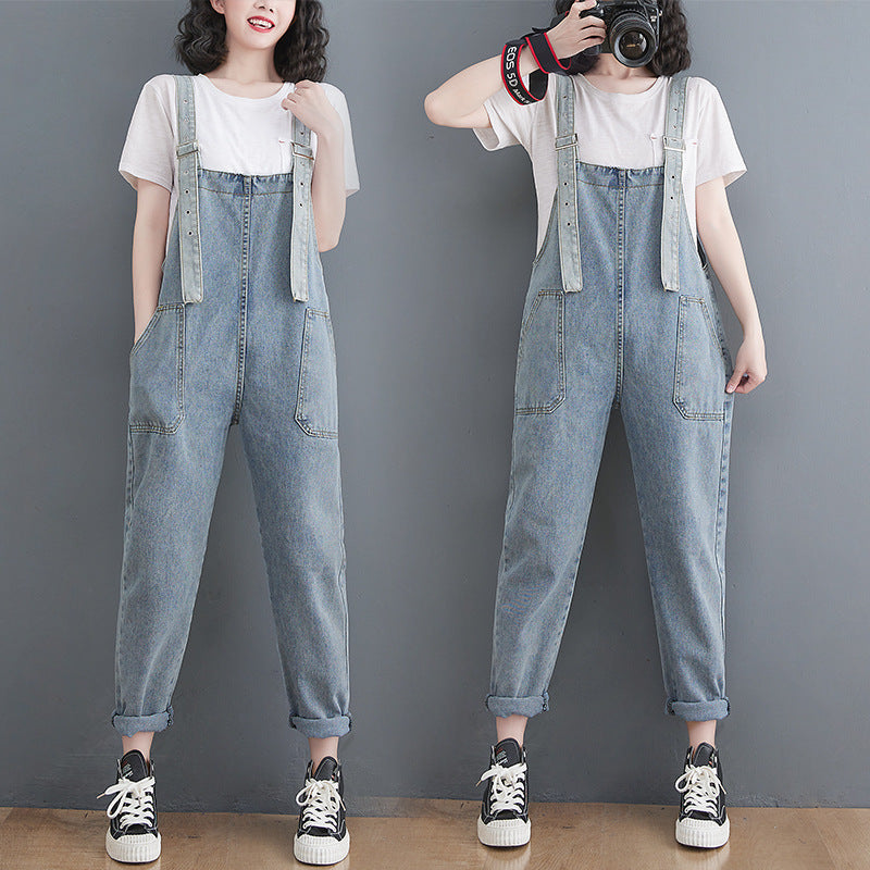 Spring And Summer New Style Loose Large Size Jean Suspenders Female