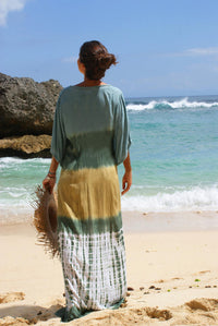 Women's Cotton Tie-dyed Beach Robe Loose Long Dress