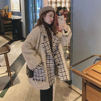 Temperament Commuter Check Stitching Lambs Wool Coat