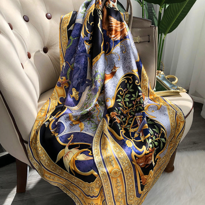 Western Style Stitching Silk Scarf All-match Satin Shawl Dual-use