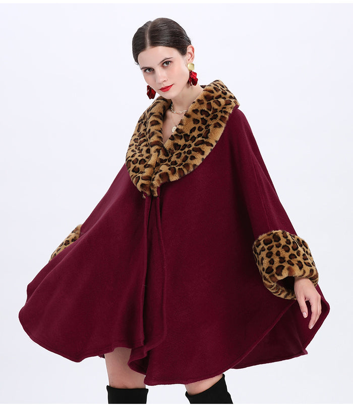 Loose Plus Size Fashion Fox Fur Collar Cloak Cape Women