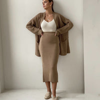 Women's Sweater Set Cardigan Loose Waistband High-waisted Skirt