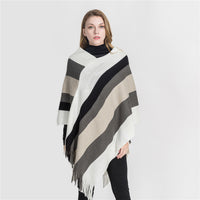 Striped fringed head with cashmere shawl